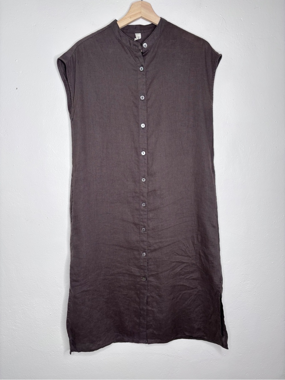 Crae Cove Brown Linen Button Down Sleeveless Midi Dress Size Small